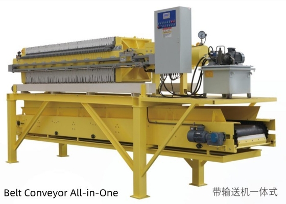 Integrated filter press with conveyor for solid-liquid separation of various suspensions